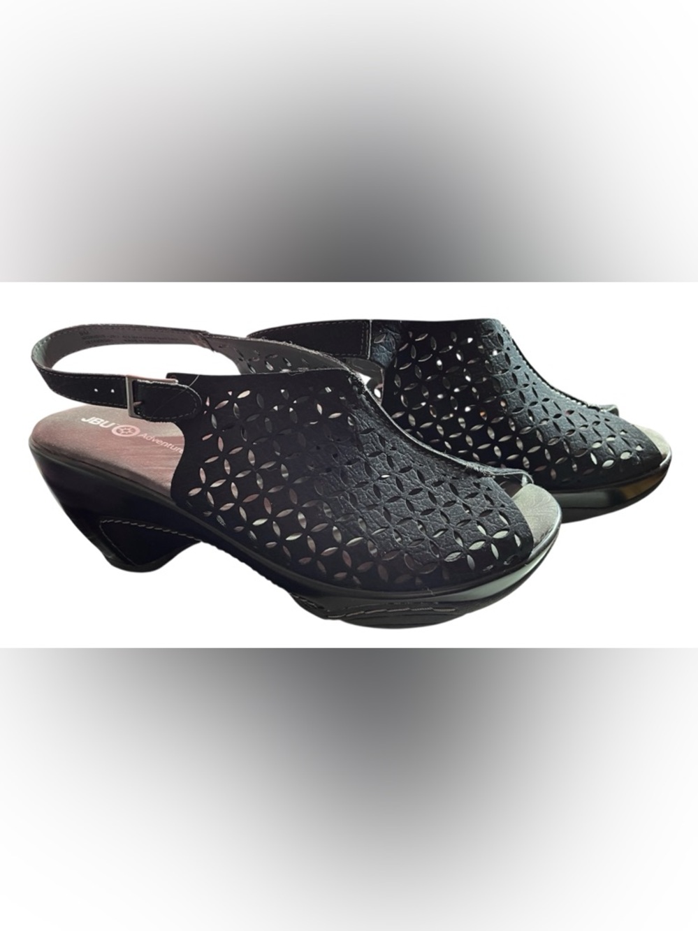 JBU Perforated Black Wedge Sandals